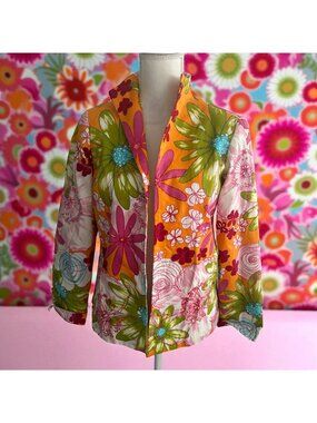 SILK CLUB Multicolor Floral Cotton Blend Blazer Jacket Size Small